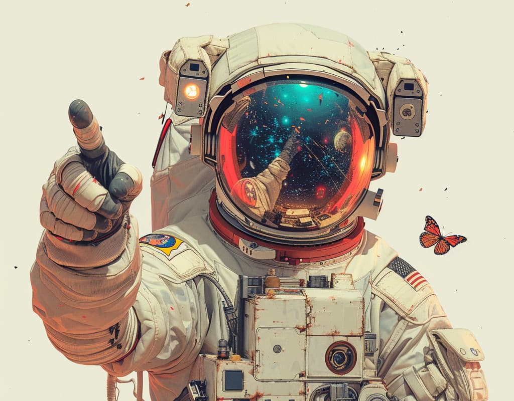 Astronaut pointing its finger towards you.