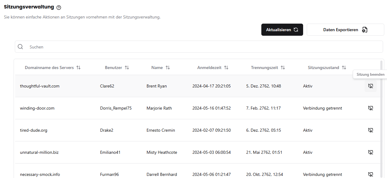 Modular-Admin Sitzungsverwaltung.